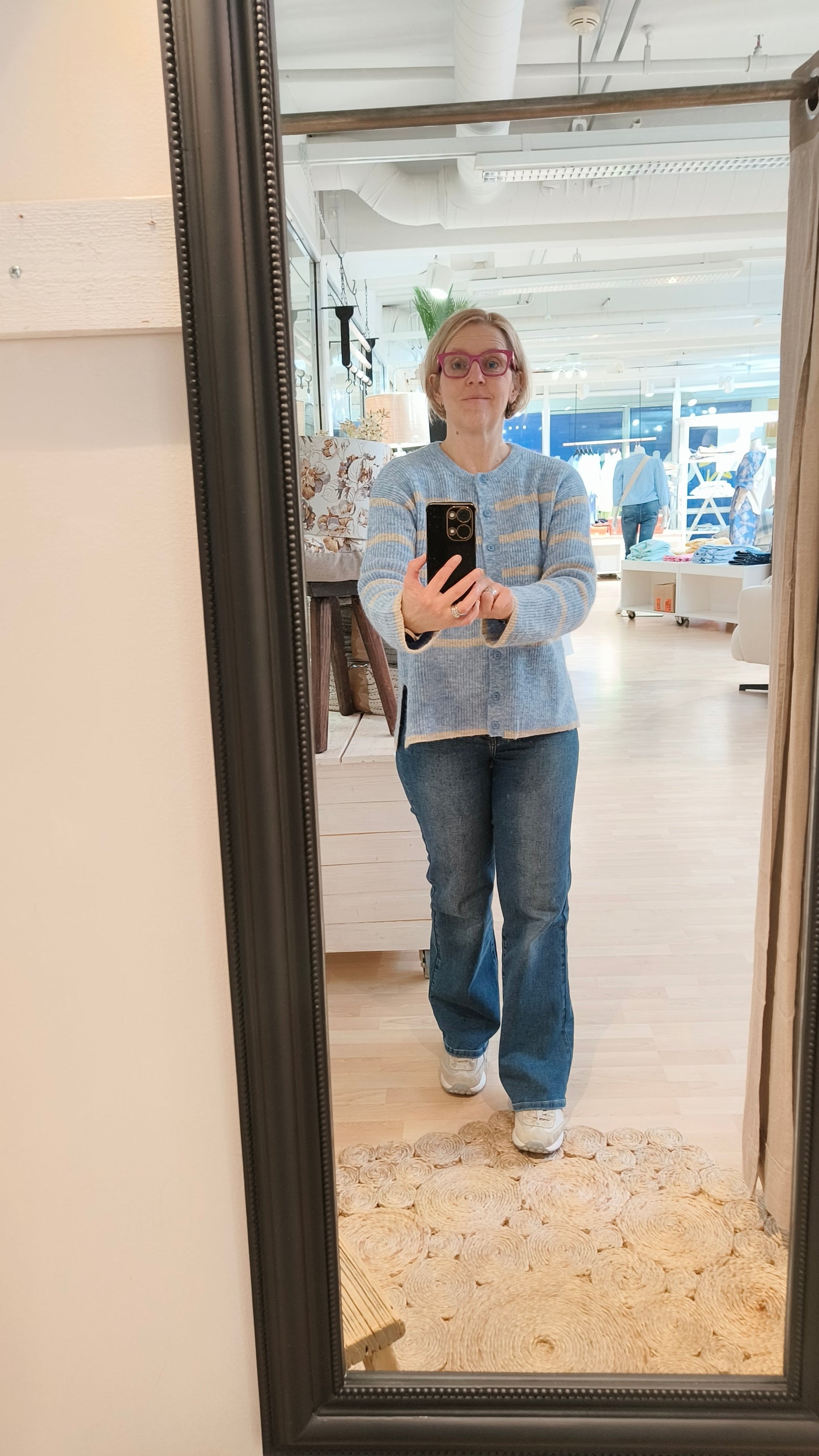 Neuletakki sini/beige raidallinen-Neuleet/Neuletakit-Marc Lauge-Lahja ja sisustus Pussukka Katariina Home Oy