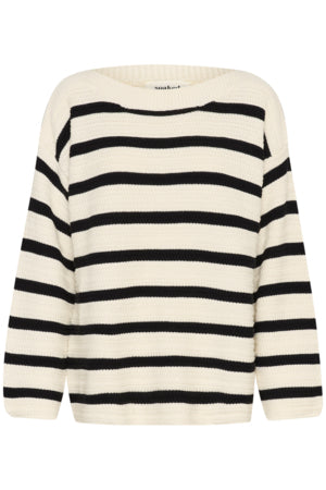 Neule Susanna luonnonvalko/musta raidallinen-Neuleet/Neuletakit-Soaked in Luxury-Lahja ja sisustus Pussukka Katariina Home Oy