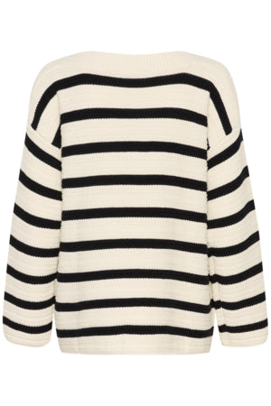 Neule Susanna luonnonvalko/musta raidallinen-Neuleet/Neuletakit-Soaked in Luxury-Lahja ja sisustus Pussukka Katariina Home Oy