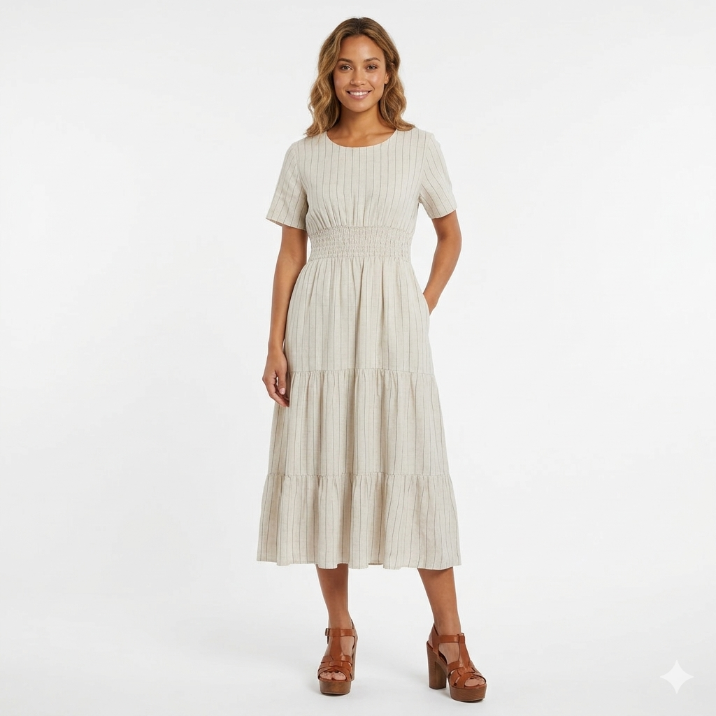 Marc Lauge Sindy Mekko – Tyylikäs raitamekko frillahelmalla-Mekot/Hameet-Marc Lauge-Lahja ja sisustus Pussukka Katariina Home Oy