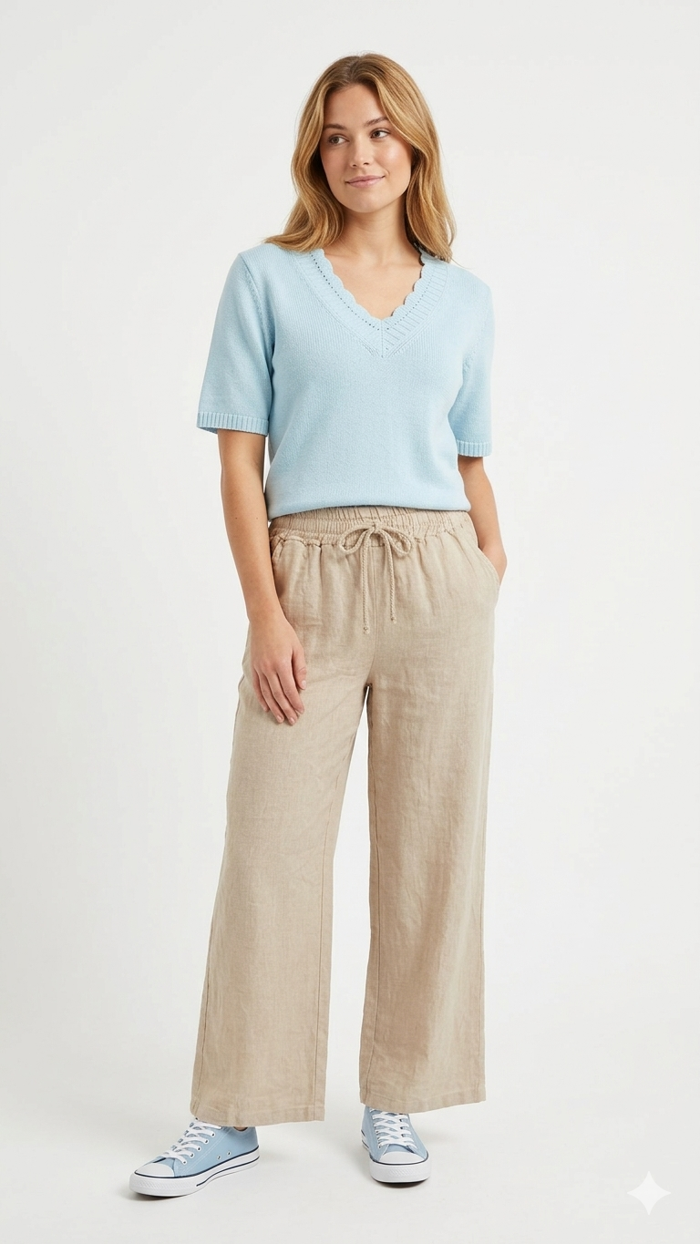 Pellavahousu Mirella beige Peura Collection-Housut/Farkut-Peura Collection-Lahja ja sisustus Pussukka Katariina Home Oy