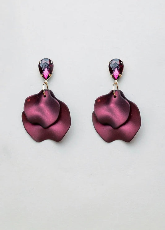 Korvakorut Lehti Kivi metalliviininpunainen-Korut-BOW19DETAILS-Lahja ja sisustus Pussukka Katariina Home Oy