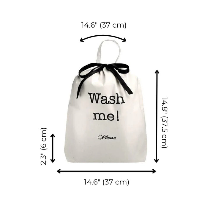 Pyykkipussi "Wash me" luonnonvalkoinen/musta-Toiletti/meikkipussit-bag-all-Lahja ja sisustus Pussukka Katariina Home Oy