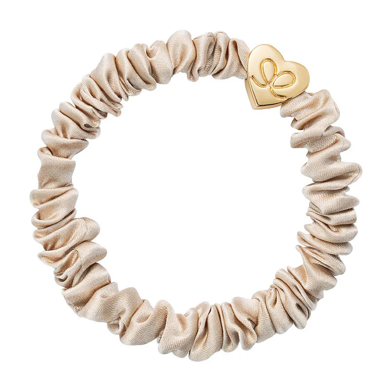 Pompula Gold Heart Silk Scrunchie beige byEloise