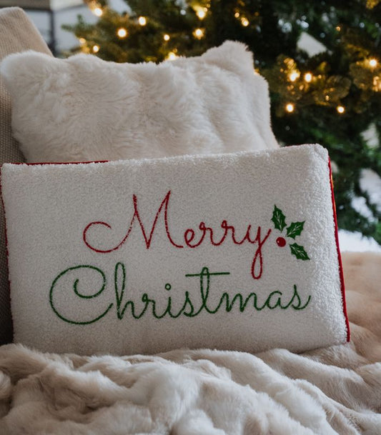 Tyyny Merry Christmas valkoinen-Tyynyt-Amanda B-Lahja ja sisustus Pussukka Katariina Home Oy