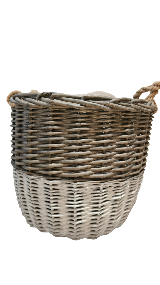 Kori pyöreä harmaa/valkoinen-Korit-Amanda B-Lahja ja sisustus Pussukka Katariina Home Oy