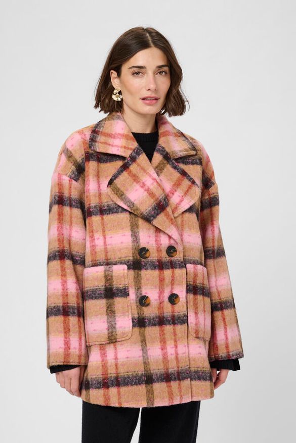 Takki Shila ruskea/vaaleanpuna ruudullinen-Takit/Jakut-Culture-Lahja ja sisustus Pussukka Katariina Home Oy