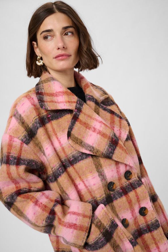 Takki Shila ruskea/vaaleanpuna ruudullinen-Takit/Jakut-Culture-Lahja ja sisustus Pussukka Katariina Home Oy