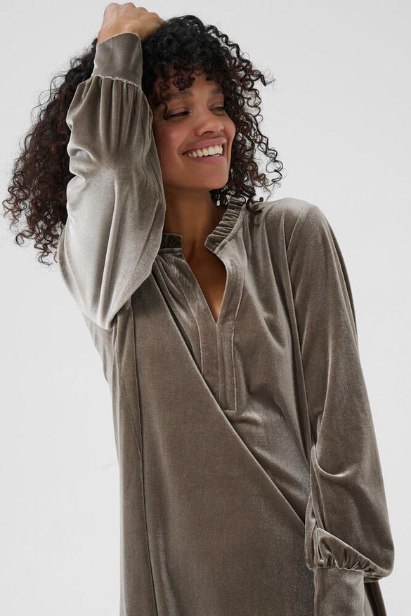 Samettimekko Flounce harmaanvihreä-Mekot/Hameet-Kaffe-Lahja ja sisustus Pussukka Katariina Home Oy