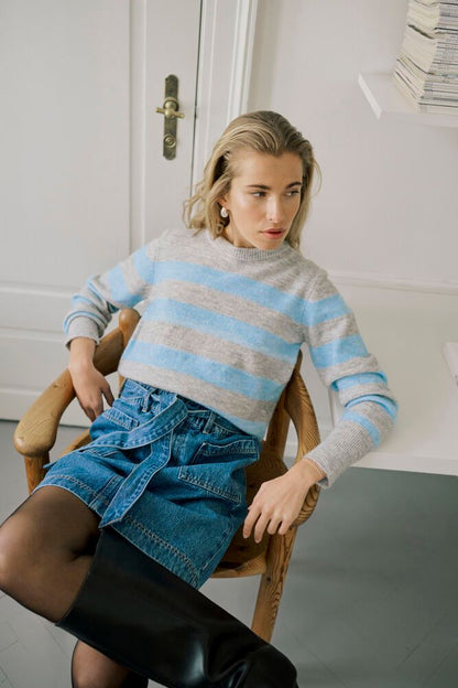 Neulepusero Aniel sini/harmaa raidallinen-Neuleet/Neuletakit-Kaffe-Lahja ja sisustus Pussukka Katariina Home Oy