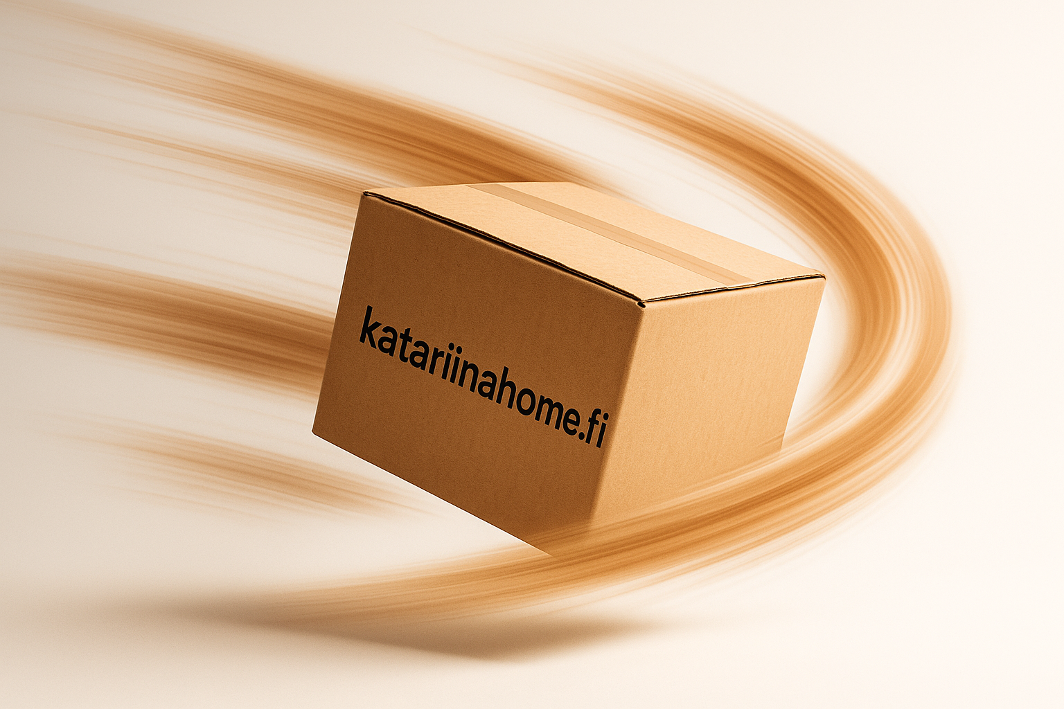 Make swoosh like picture of a parcel which has a logo with text "katariinahome.fi"