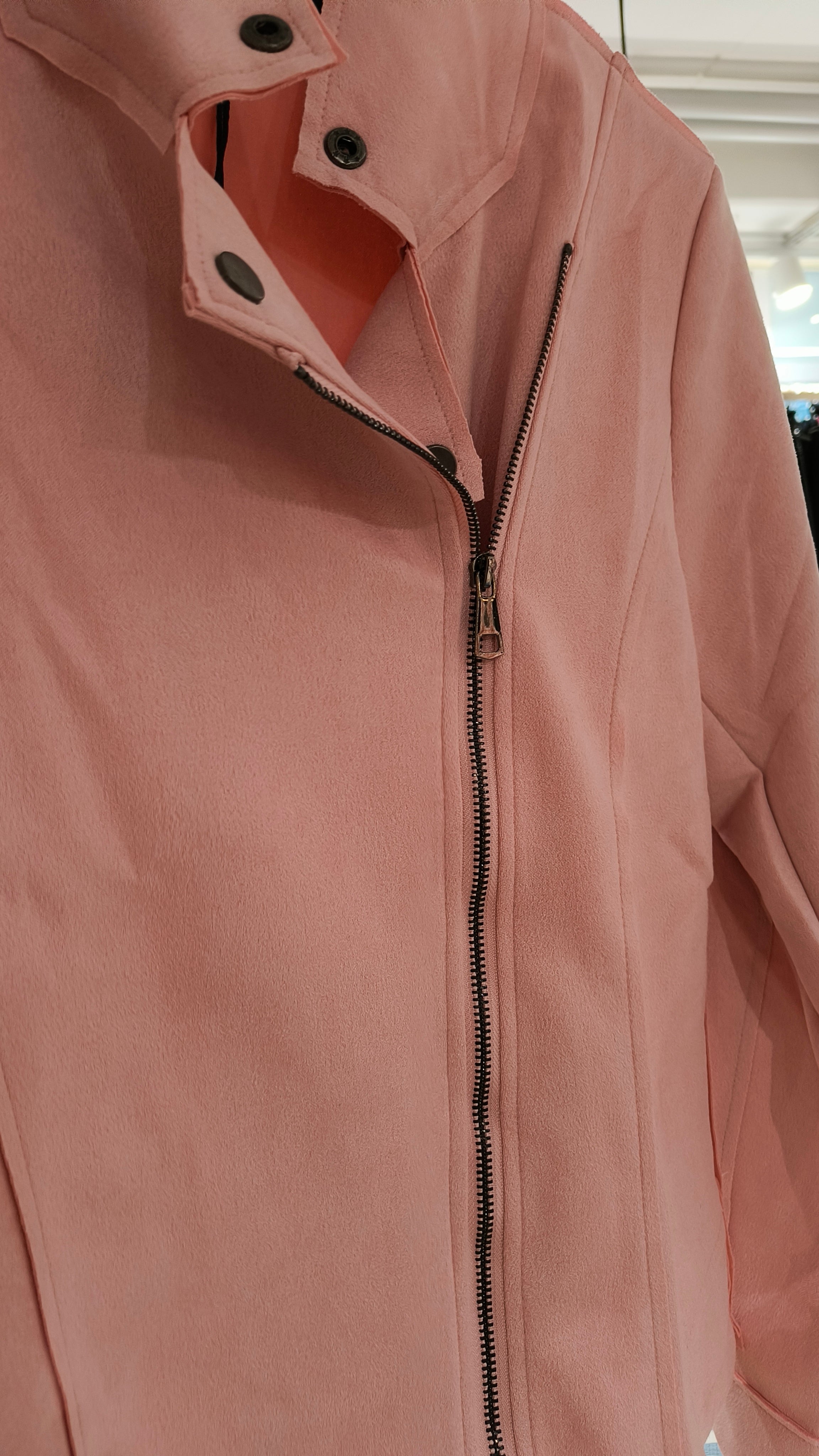 Biker jakku tekomokka vaaleanpunainen-Takit/Jakut-Marc Lauge-Lahja ja sisustus Pussukka Katariina Home Oy