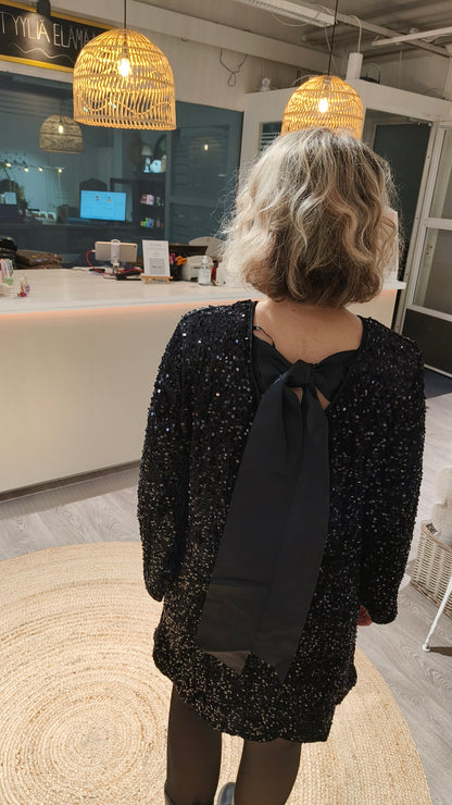 Mekko samettipaljetti Bow musta-Mekot/Hameet-Marc Lauge-Lahja ja sisustus Pussukka Katariina Home Oy