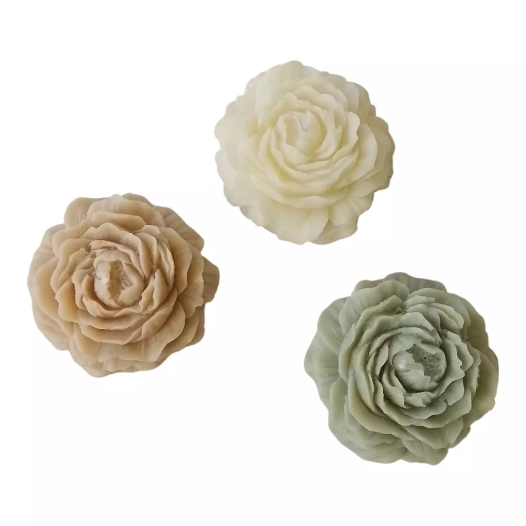 Soijavaha Pioni-kynttilät 3kpl set eri värejä-Kynttilät-Puttipaja-Lahja ja sisustus Pussukka Katariina Home Oy